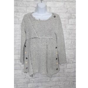 Ali Miles Top Sweater Textured Tweed Button Side Sharkbite‎ Hem Beige Womens PS